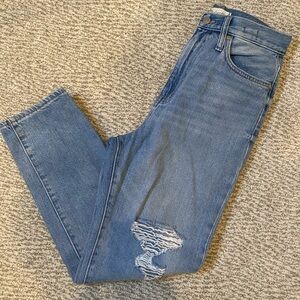 Madewell The Momjean Size 27 Distressed High Rise Straight Leg Jeans